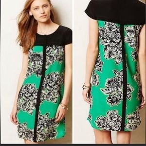 Anthropologie Maeve green ayame silk floral dress